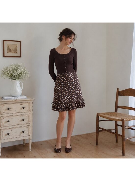 J.Crew Dresses & Skirts - J.Crew NWOT Brown Polka Dot Cotton A-Line Ruffle Hem Midi Skirt Size 4